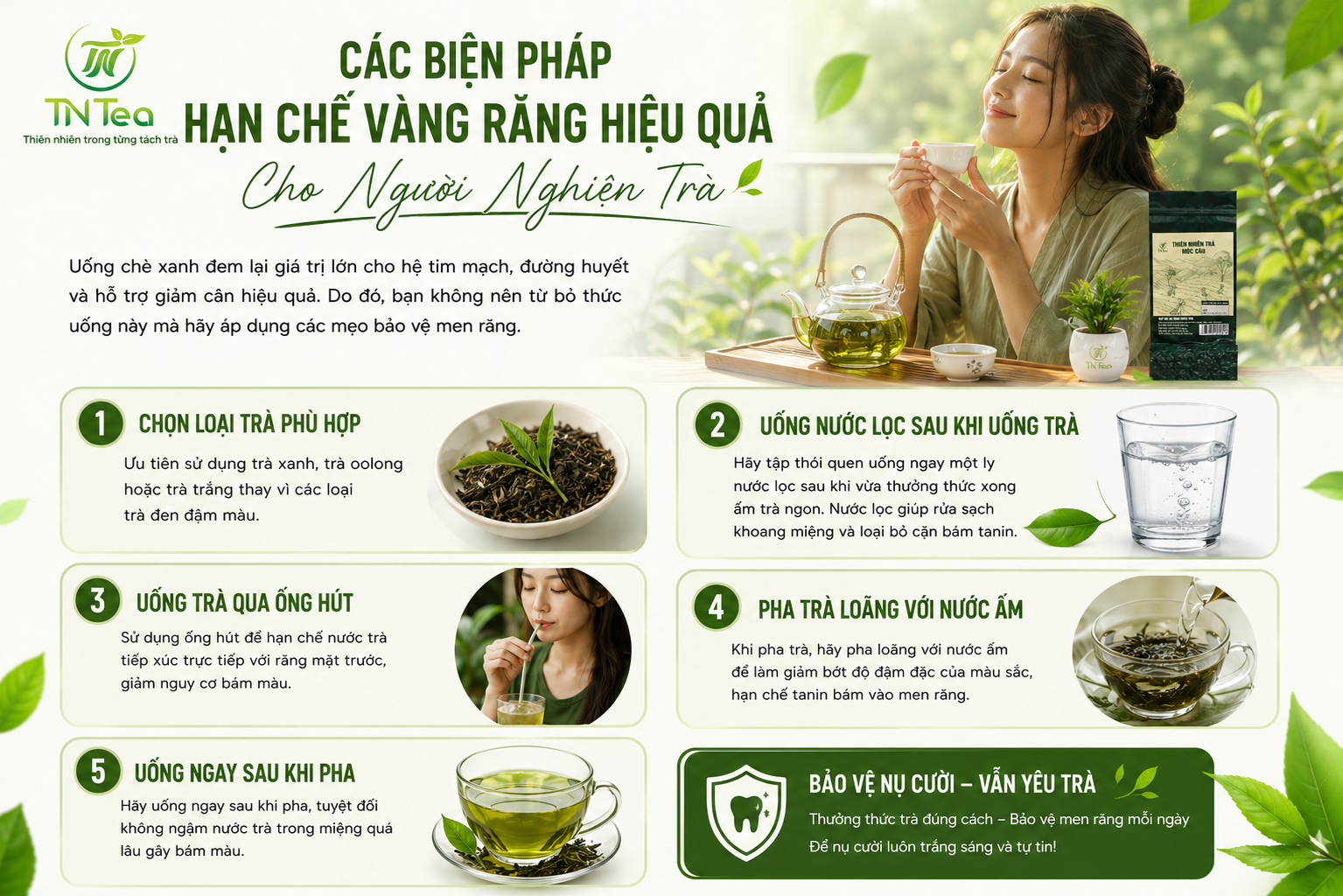 Mẹo nhỏ giúp bạn không còn lo lắng uống trà có bị vàng răng không khi thưởng thức tại nhà.